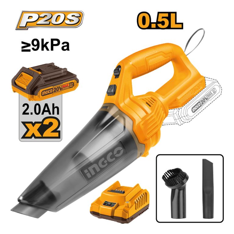 Aspiradora INGCO 20V 0.5L + 2 Baterías 2.0AH + Cargador CVLI201261