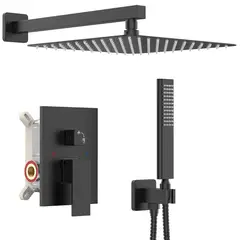 GENERICO - Combo Set Mezcladora + Ducha 20cm Premium Acero Inoxidable Negro Mate