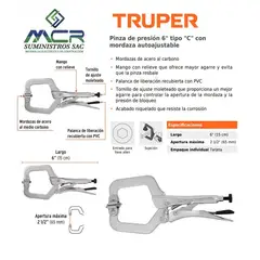 TRUPER - Pinza de presión 6 tipo C con mordaza autoajustable