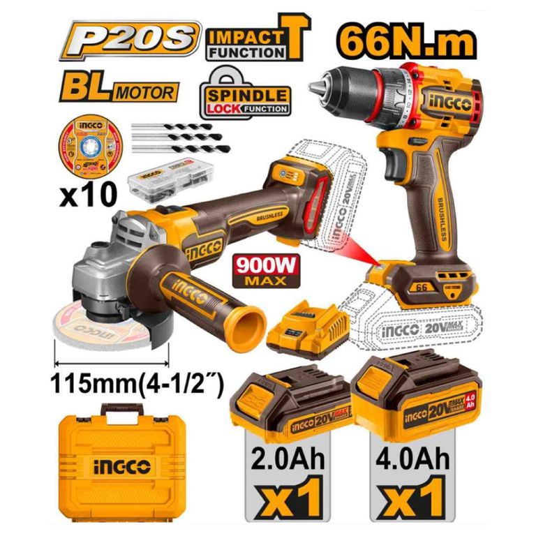 KIT BRUSHLESS PERCUTOR + AMOLADORA + 10 DISCOS + 2 BATERÍAS CKLI20273