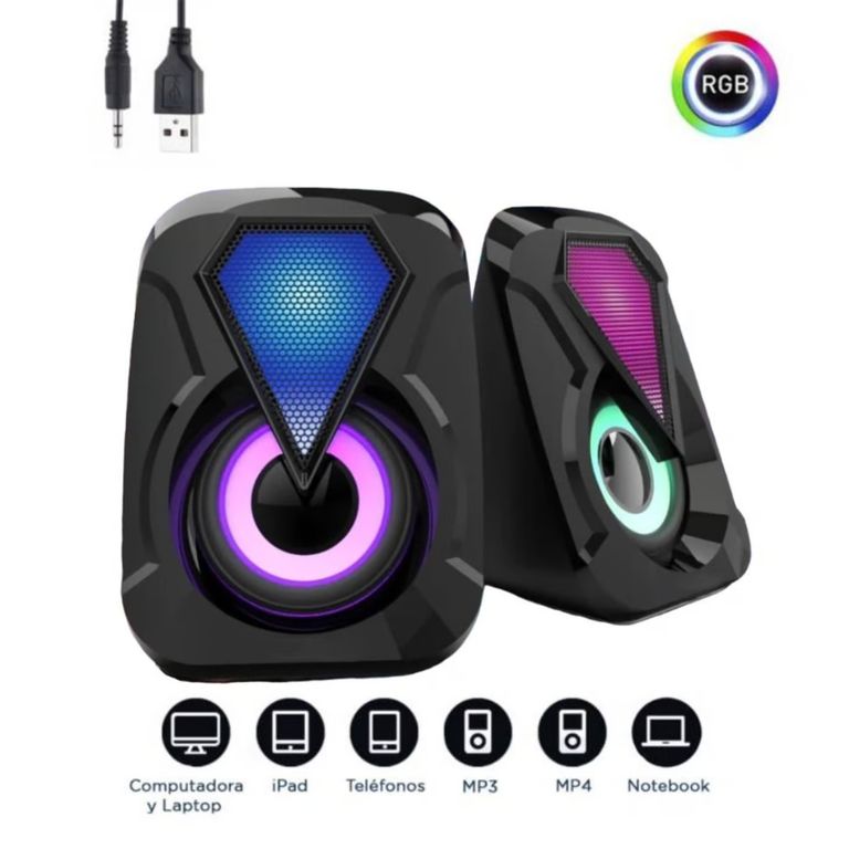 Parlantes Para PC Con Luz RGB y Entrada Auxiliar E-1053