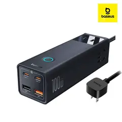 BASEUS - Cargador 100W GaN 7en1 2USB-C 2USB-A 3AC iPhone Macbook Galaxy