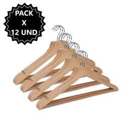 GENERICO - 12 ganchos colgadores perchas de ropa de madera
