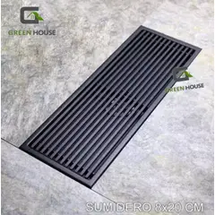GREEN HOUSE - SUMIDERO DE ACERO SUS 304 RECTANGULAR 8 x20 CM NEGRO