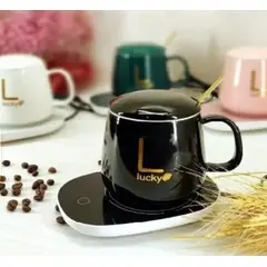 GENERICO - Taza calentador electrico caja elegante + cucharita NEGRO