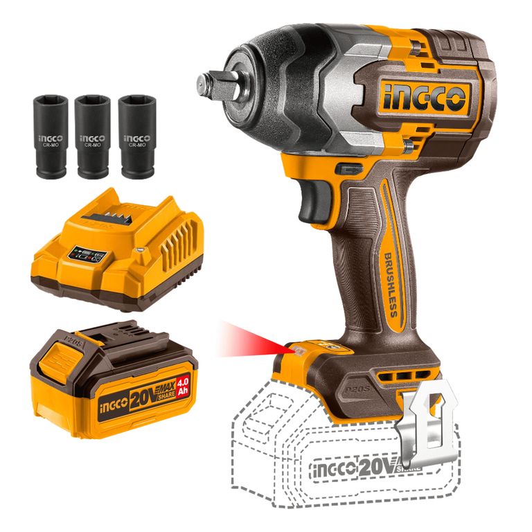 Llave de impacto 850nm + bateria 4ah y cargador Ingco