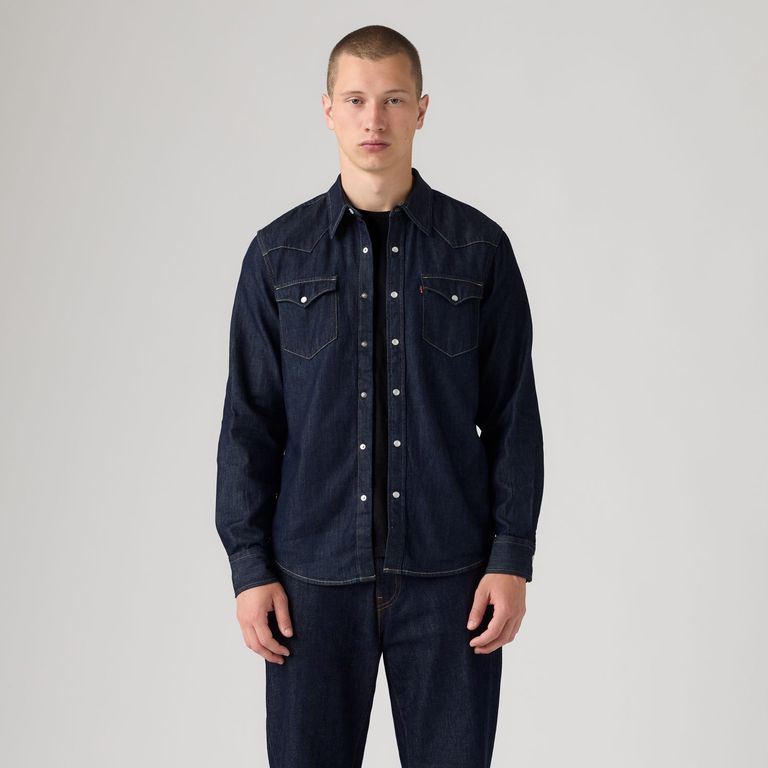 Camisa Hombre Clásica Bolsillo Azul Oscuro