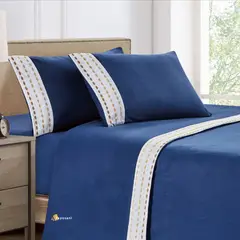 CASATEX - Set de Sabanas Polar Bordada Ultra Suave de 4 Piezas 2 Plazas