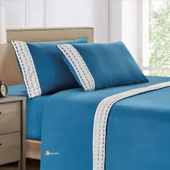 CASATEX - Set de Sabanas Polar Bordada Ultra Suave de 4 Piezas 2 Plazas