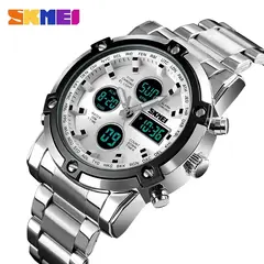 SKMEI - Reloj 1389 Plateado Correa Acero Digital Analogico Analogo_.
