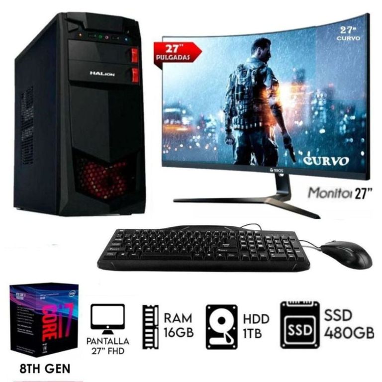 Computadora PC Core i7-8TH Ram16GB Disco 1TB+SSD 480GB Monitor 27 FHD