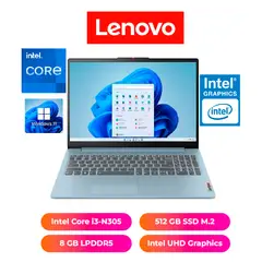 LENOVO - LAPTOP IDEAPAD 3 15" FHD, INTEL CORE i3-N305, 8GB RAM, 512GB SSD - NOTEBOOK