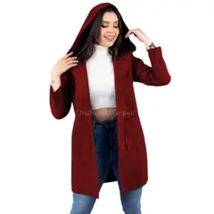 GENERICO - Capa Larga Saco con Capucha para Mujer color Vino en Paño Italiano