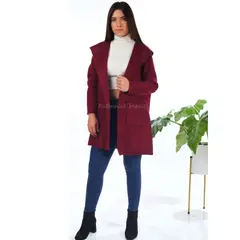 GENERICO - Capa Larga Saco con Capucha para Mujer color Vino en Paño Italiano