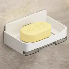 GENERICO - Jabonera de Pared de Dos Capas Sin Perforación con 2 Ganchos Blanco