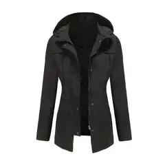 TIOZONEY - Chaqueta impermeable con gorro para mujer - Negro