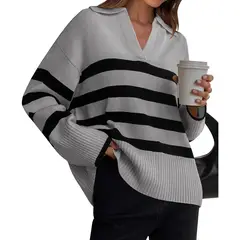 TIOZONEY - Suéteres a rayas para mujer - Gris