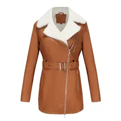 TIOZONEY - Abriigo de PU acolchada con cinturón para mujer - Amarillo