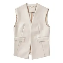 TIOZONEY - Gillet de PU para mujer - Blanco