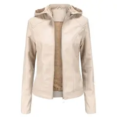 TIOZONEY - Chaqueta de PU para mujer PU cálida para mujer - Crema