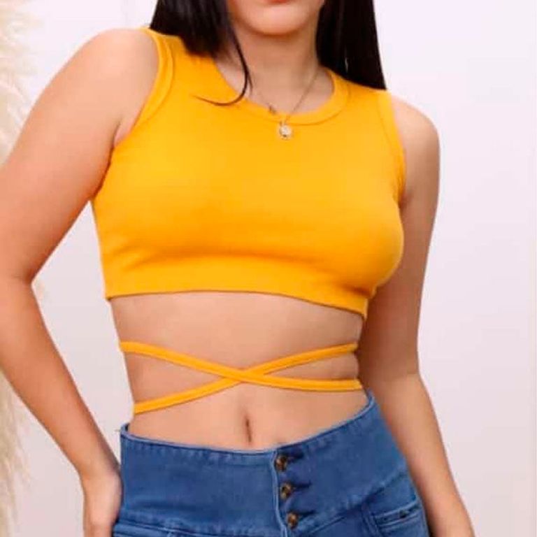 Basico Mujer Top Rip Blanca Ordeñes Amarillo