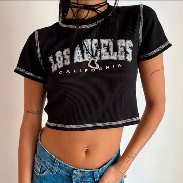 Basico Mujer Top Rip Angeles California Negro