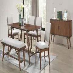 DMUEBLES - Comedor 4 sillas + banca Samara - Nogal