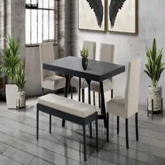 DMUEBLES - Comedor 4 sillas + banca Granada - Negro/Beige
