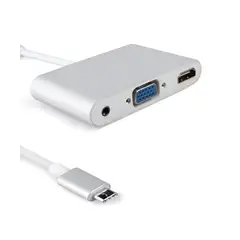 SEISA - Adaptador Tipo C A HDMI 4k Y VGA Con Audio 3.5mm Hub 3 En 1 (PLATEADO)