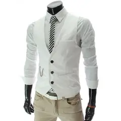TIOZONEY - Traje Chaleco para Hombre-Blanco