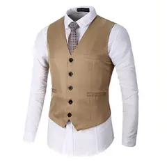 TIOZONEY - Traje Chaleco para Hombre-Khaki
