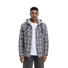 TIOZONEY - Chaqueta a cuadros con gorro para hombre - Gris