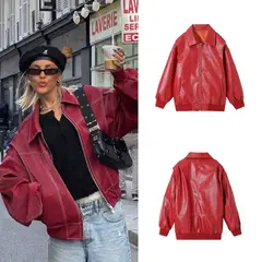 TIOZONEY - Chaqueta PU Mujer - Rojo