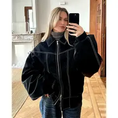 TIOZONEY - Chaqueta PU Mujer - Negro