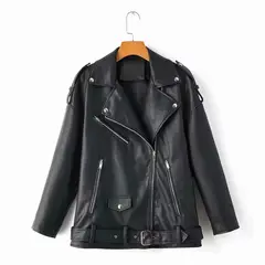 TIOZONEY - Chaqueta Cuero Mujer-Negro