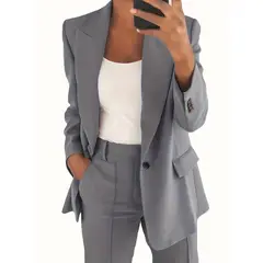 TIOZONEY - Blazer para Mujer - Gris.