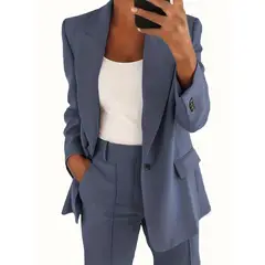 TIOZONEY - Blazer para Mujer -Azul.