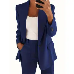 TIOZONEY - Blazer para Mujer -Azul.