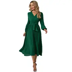 TIOZONEY - Vestido Largo manga larga Mujer- Verde