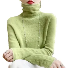 TIOZONEY - Suéter de cuello alto de Cachemira -Verde