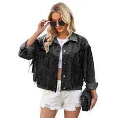 TIOZONEY - Chaqueta de Jeans Mujer -Negro