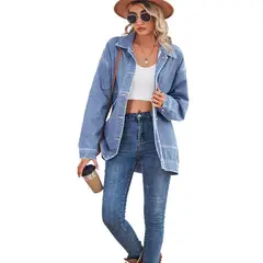 TIOZONEY - Chaquetas De Jeans Mujer -Azul