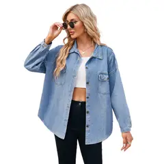 TIOZONEY - Chaqueta de Jeans Mujer -Azul