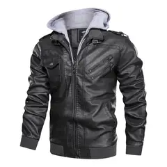 TIOZONEY - Chaqueta de hombre Slim Fit Zip PU