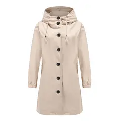 TIOZONEY - Cortavientos largo impermeable con gorro - Beige