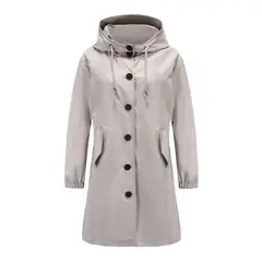 TIOZONEY - Cortavientos largo impermeable con gorro - Gris