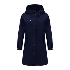 TIOZONEY - Cortavientos largo impermeable con gorro - Azul