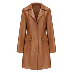 TIOZONEY - Abrigo de PU largo para mujer - Café