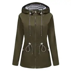 TIOZONEY - Cortavientos impermeable con gorro para mujer - Verde