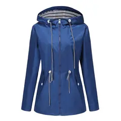 TIOZONEY - Cortavientos impermeable con gorro para mujer - Azul